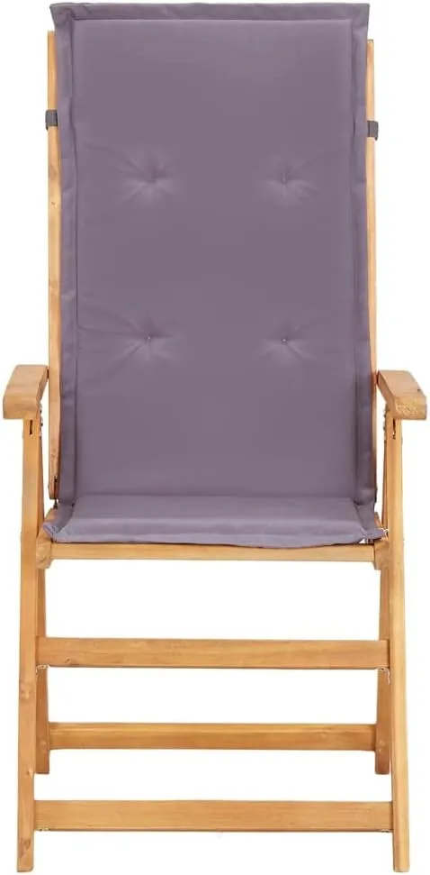 Reclining Patio Chairs Set of 2, Brown Solid Acacia Wood Lounge Chair with Fabric Cushion, Foldable Outdoor Chairs for Garden, Patio Furniture, Adjustable Recliner with Armrests for Relaxation