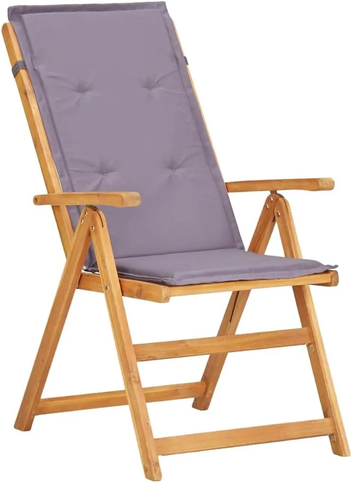 Reclining Patio Chairs Set of 2, Brown Solid Acacia Wood Lounge Chair with Fabric Cushion, Foldable Outdoor Chairs for Garden, Patio Furniture, Adjustable Recliner with Armrests for Relaxation