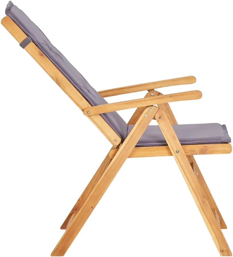 Reclining Patio Chairs Set of 2, Brown Solid Acacia Wood Lounge Chair with Fabric Cushion, Foldable Outdoor Chairs for Garden, Patio Furniture, Adjustable Recliner with Armrests for Relaxation