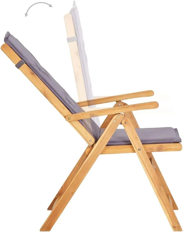 Reclining Patio Chairs Set of 2, Brown Solid Acacia Wood Lounge Chair with Fabric Cushion, Foldable Outdoor Chairs for Garden, Patio Furniture, Adjustable Recliner with Armrests for Relaxation