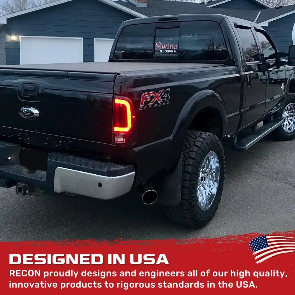 RECON - Fits 2008-2016 Ford Super Duty (F250, F350, F450, F550) Premium Ultra Bright OLED Tail Lights Red Turn Signals, Brake Lights, Running Lights (SMOKED LENS)