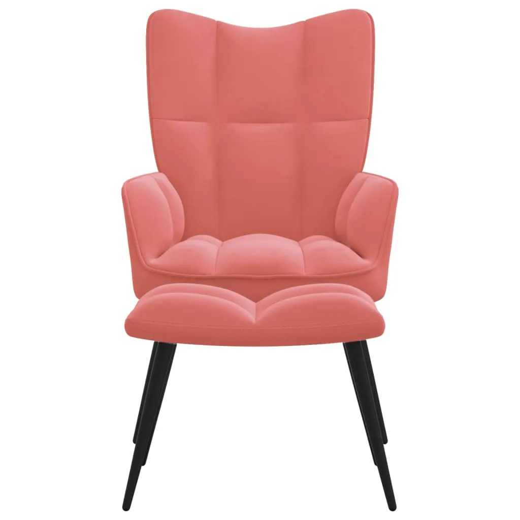 Relaxing Chair with a Stool Pink Velvet
