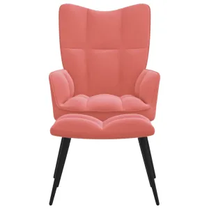 Relaxing Chair with a Stool Pink Velvet