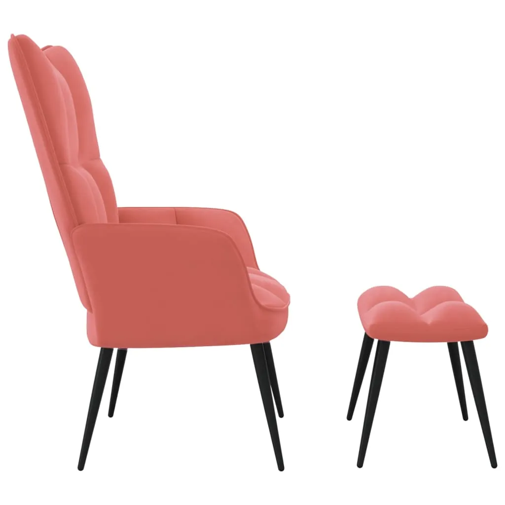 Relaxing Chair with a Stool Pink Velvet
