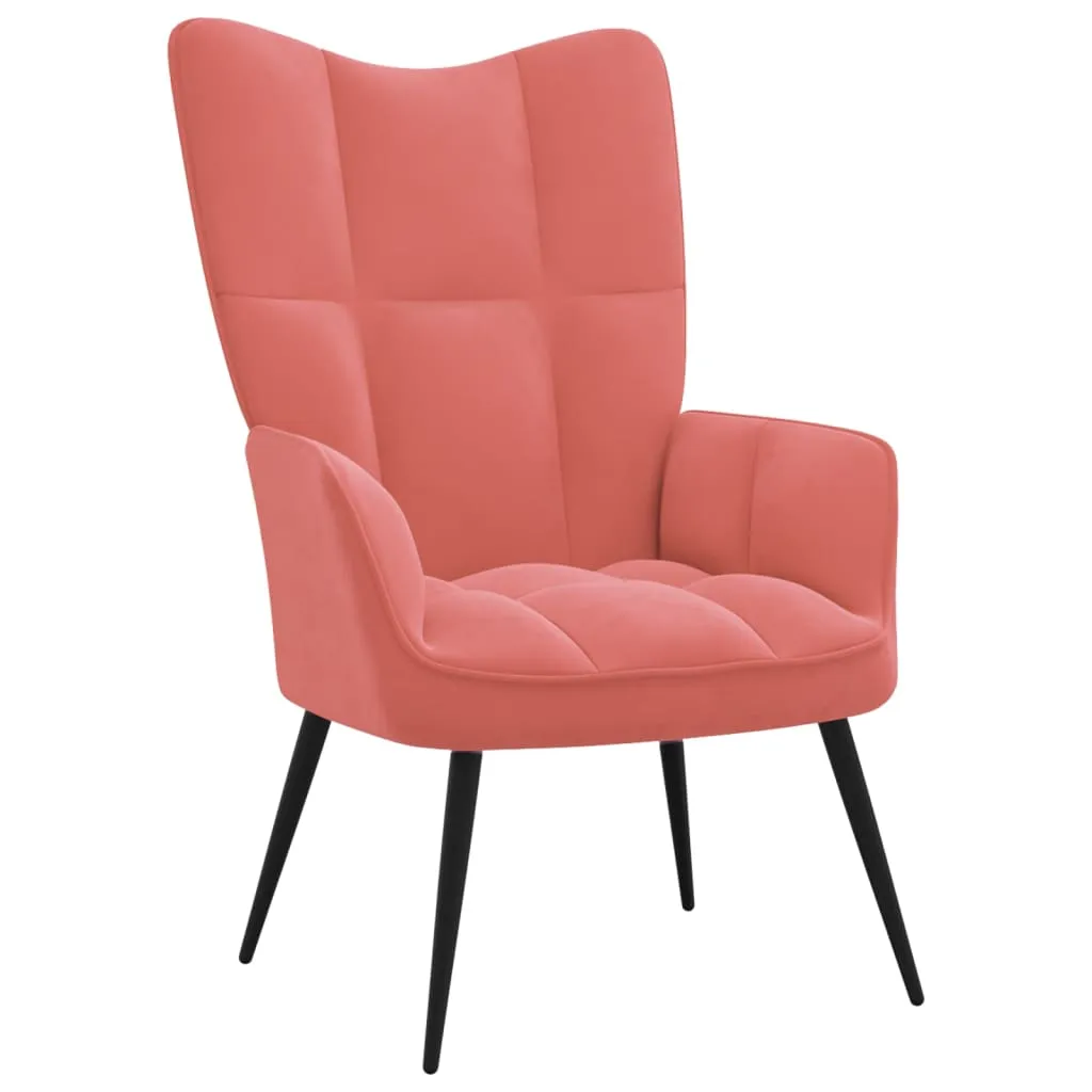 Relaxing Chair with a Stool Pink Velvet
