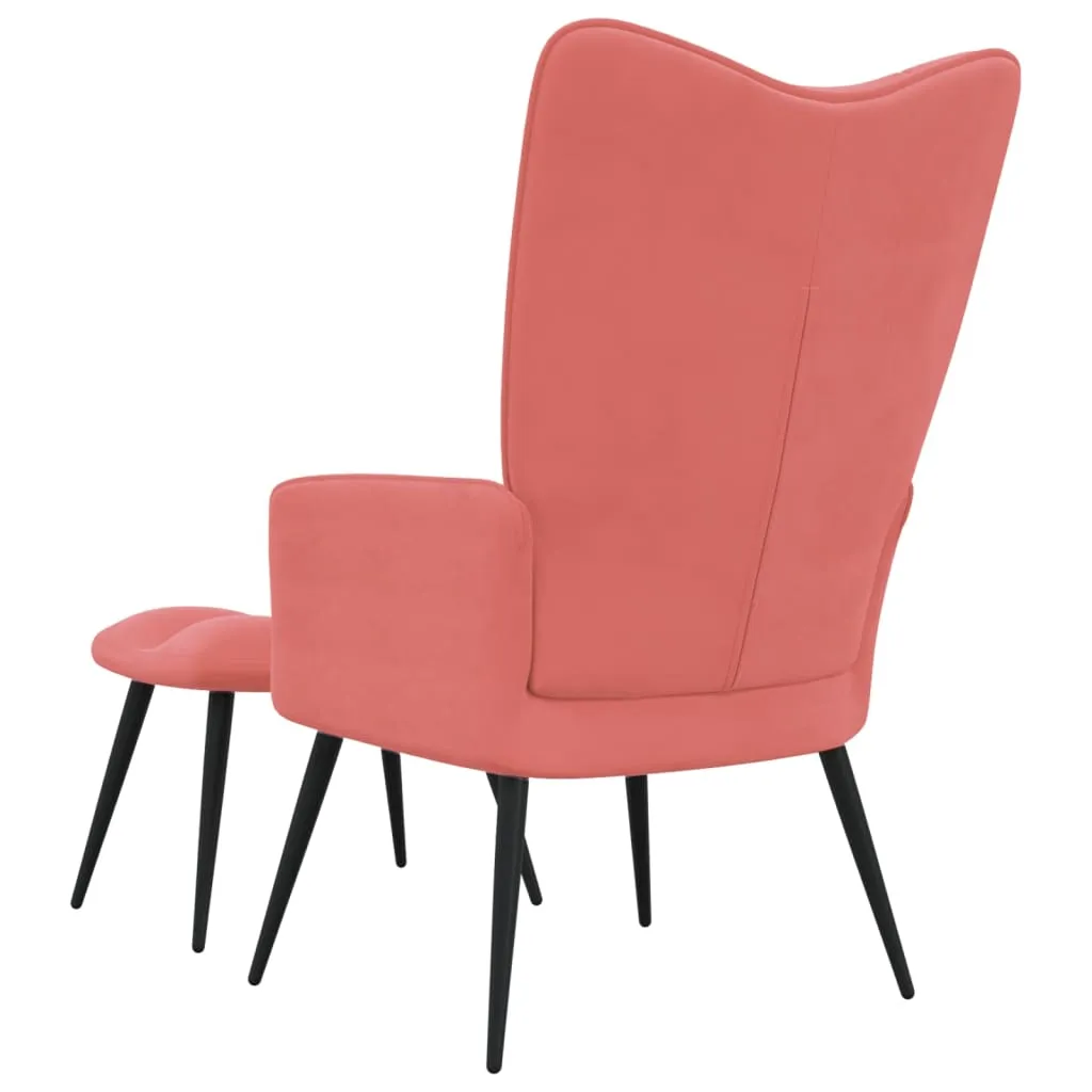 Relaxing Chair with a Stool Pink Velvet