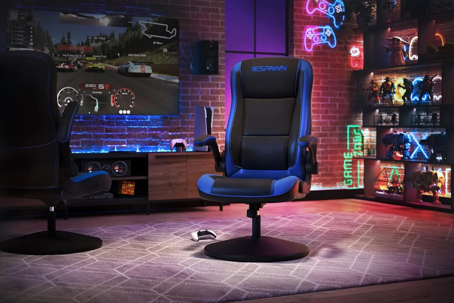 RESPAWN 800 Gaming Chair Floor, Swivel Rocker Gaming Chair, High Back Ergonomic ᖴloor Gaming 𝖢hair for Kids and Adults, Gaming Recliner, Floor Rocker Ⲥhair with Armrests - Blue