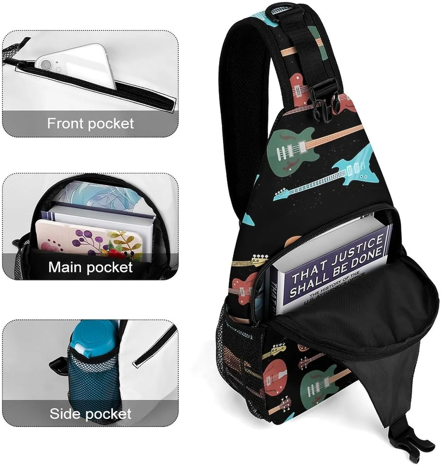 Retro Bass Guitar A Spacious And Large Capacity Portable Adjustable Chest Bag