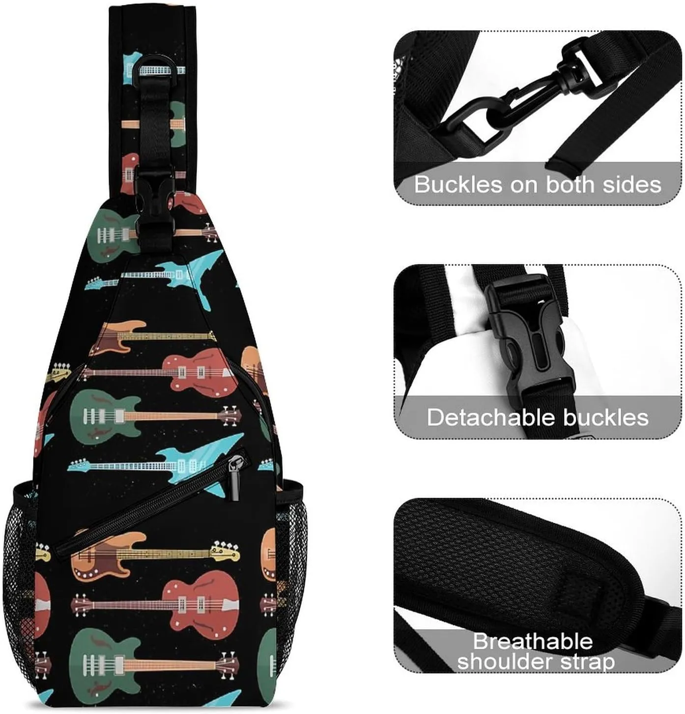Retro Bass Guitar A Spacious And Large Capacity Portable Adjustable Chest Bag