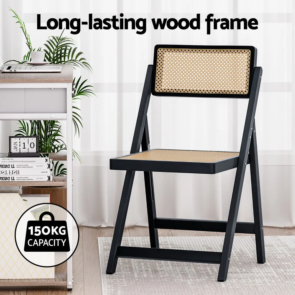 Retro Foldable Rattan Dining Chair - Black