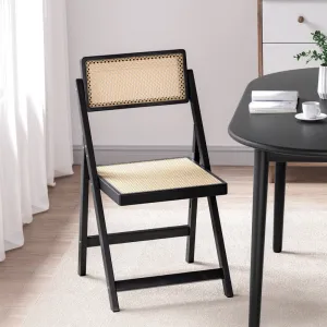 Retro Foldable Rattan Dining Chair - Black