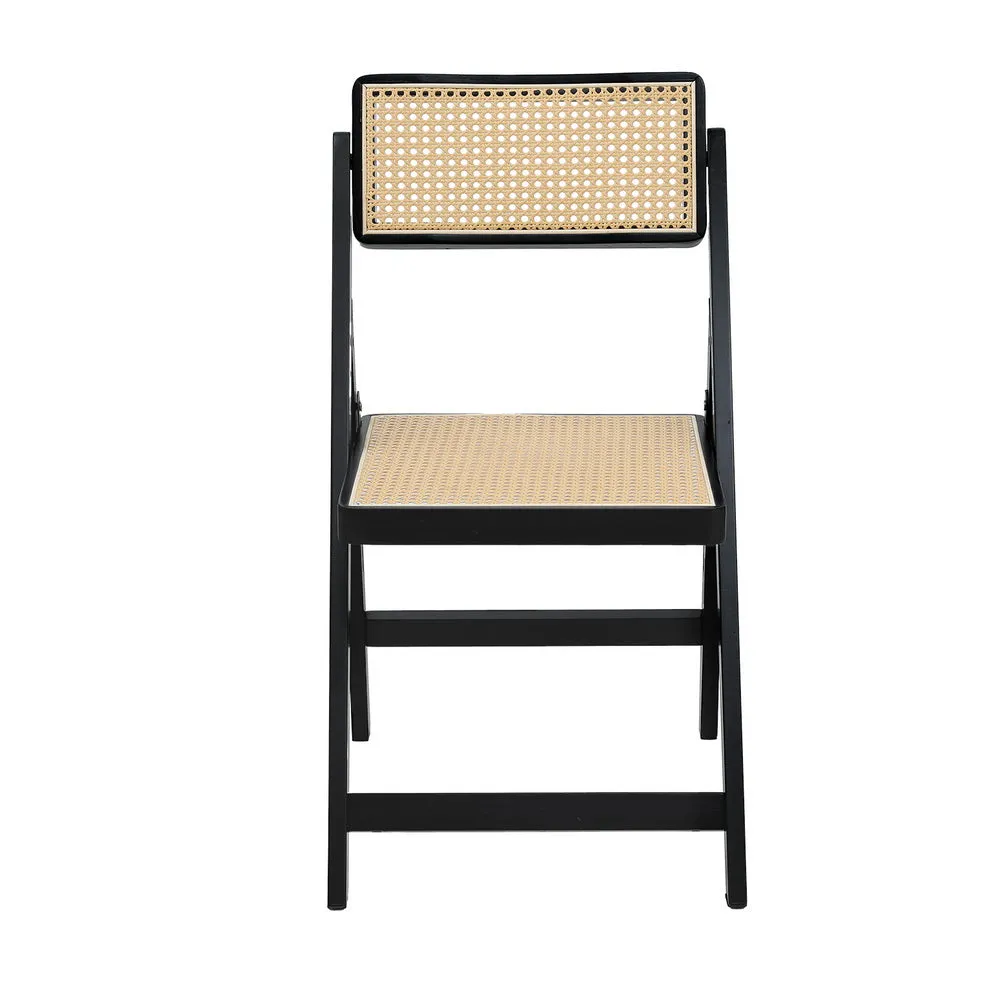 Retro Foldable Rattan Dining Chair - Black