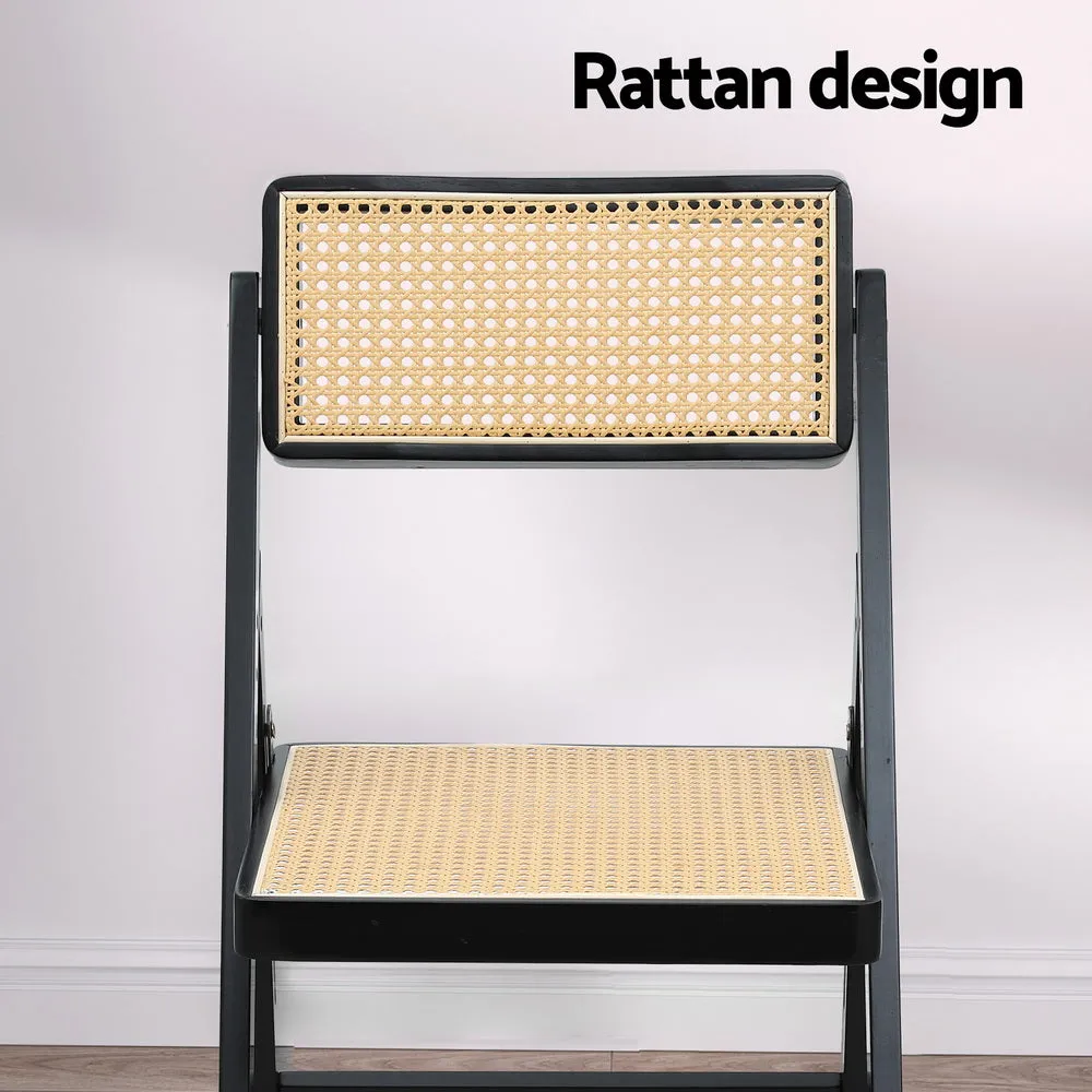 Retro Foldable Rattan Dining Chair - Black