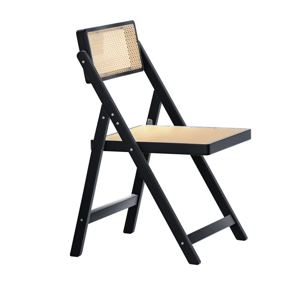 Retro Foldable Rattan Dining Chair - Black