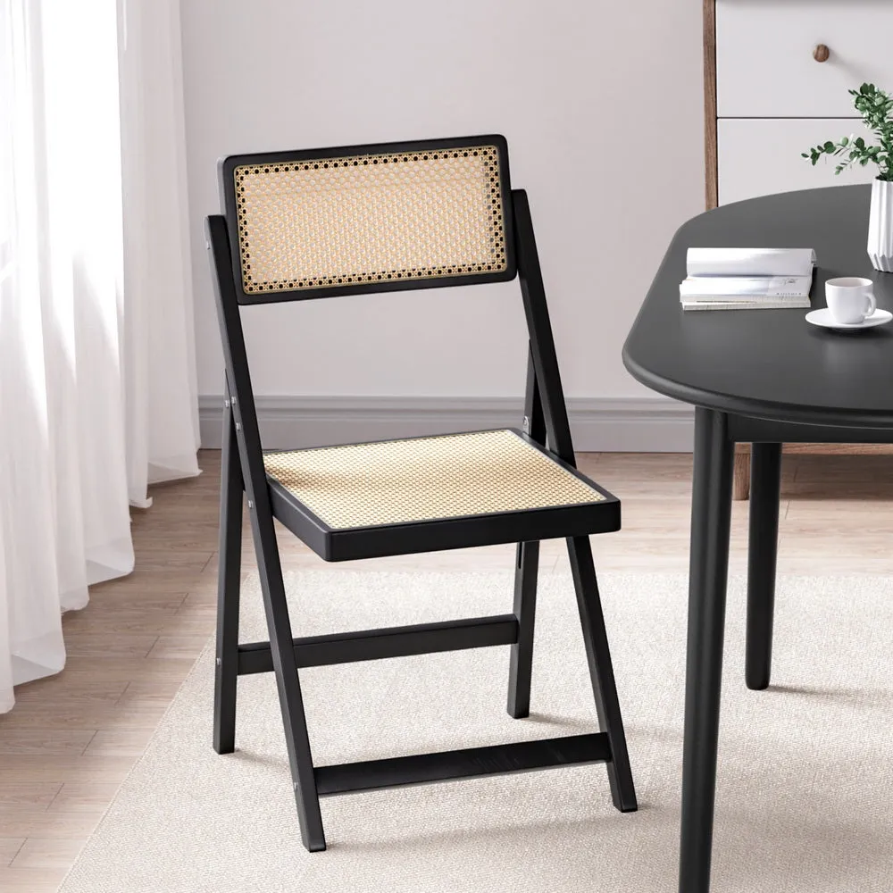 Retro Foldable Rattan Dining Chair - Black