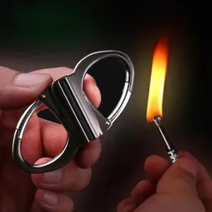 Reusable metal match - Windproof fire starter with carabiner