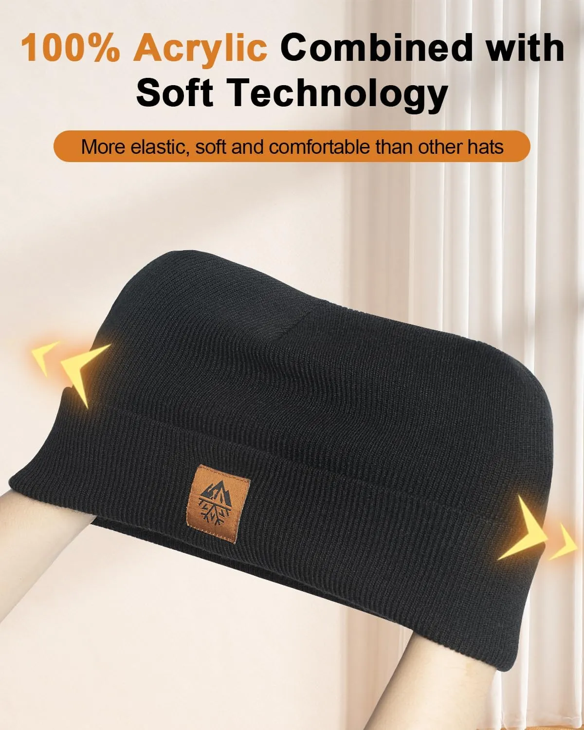 RIGWARL Soft Mens Hat and Winter Gloves Set for 32-50℉, Warm Hat and Waterproof Touchscreen Gloves for Men Women, Black