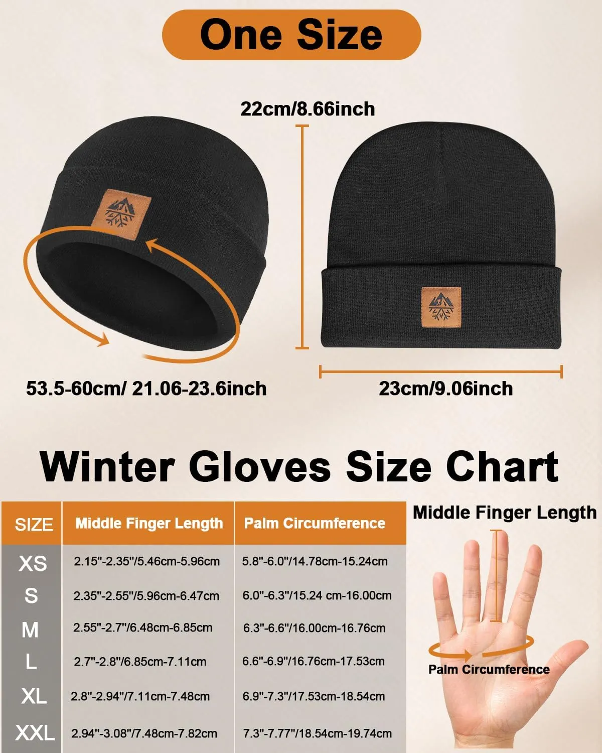 RIGWARL Soft Mens Hat and Winter Gloves Set for 32-50℉, Warm Hat and Waterproof Touchscreen Gloves for Men Women, Black