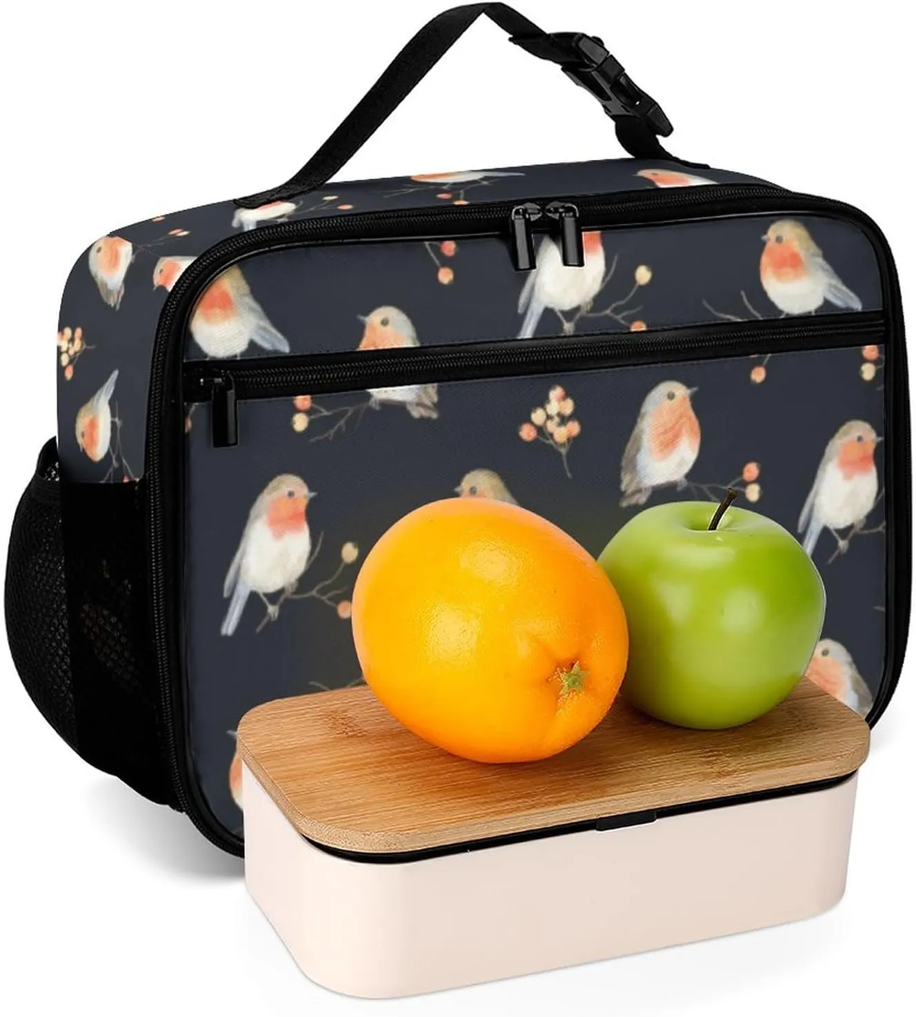 Robin Birds Reusable Lunch Box Insulated Lunch Bag Cooler Bag Lunchbox Meal Food Container Tote Bag for Women Kids Girls Boy School Camping Hiking Picnic Beach Travel