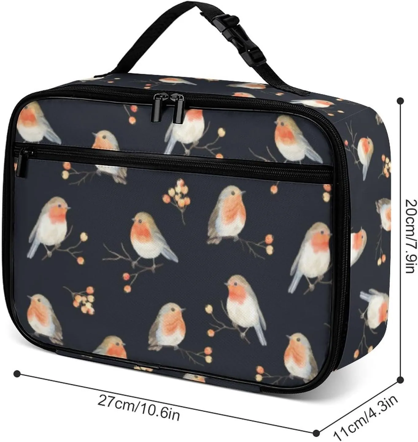 Robin Birds Reusable Lunch Box Insulated Lunch Bag Cooler Bag Lunchbox Meal Food Container Tote Bag for Women Kids Girls Boy School Camping Hiking Picnic Beach Travel