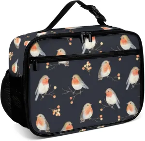 Robin Birds Reusable Lunch Box Insulated Lunch Bag Cooler Bag Lunchbox Meal Food Container Tote Bag for Women Kids Girls Boy School Camping Hiking Picnic Beach Travel