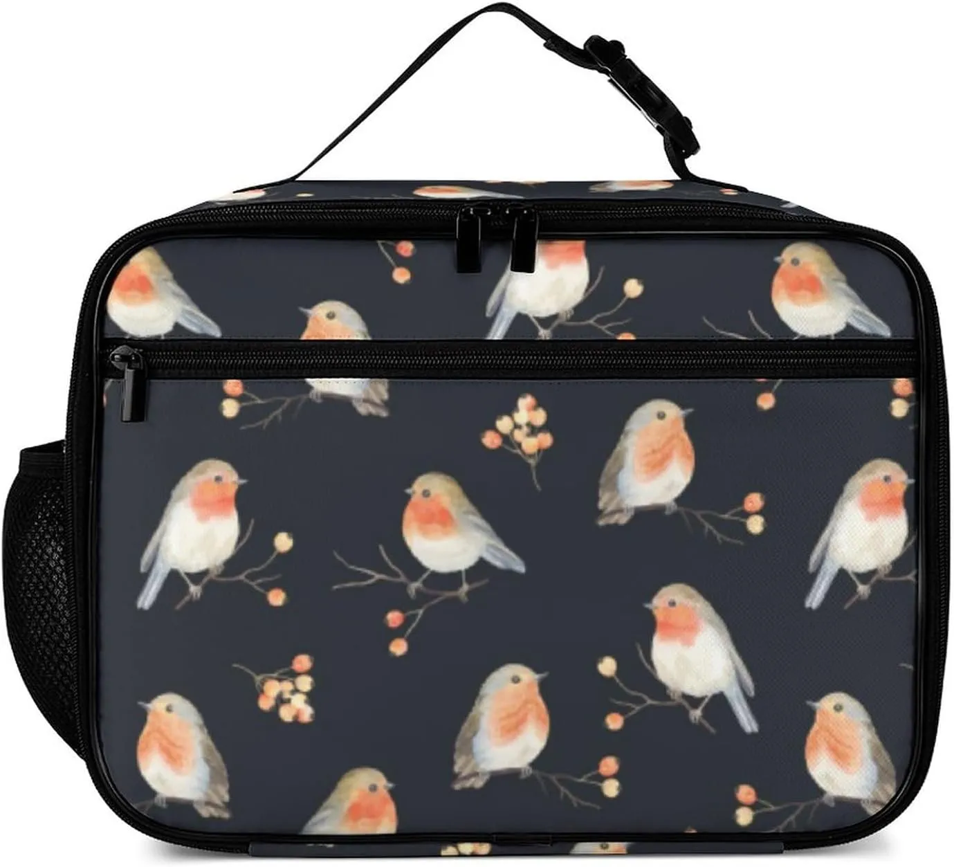 Robin Birds Reusable Lunch Box Insulated Lunch Bag Cooler Bag Lunchbox Meal Food Container Tote Bag for Women Kids Girls Boy School Camping Hiking Picnic Beach Travel