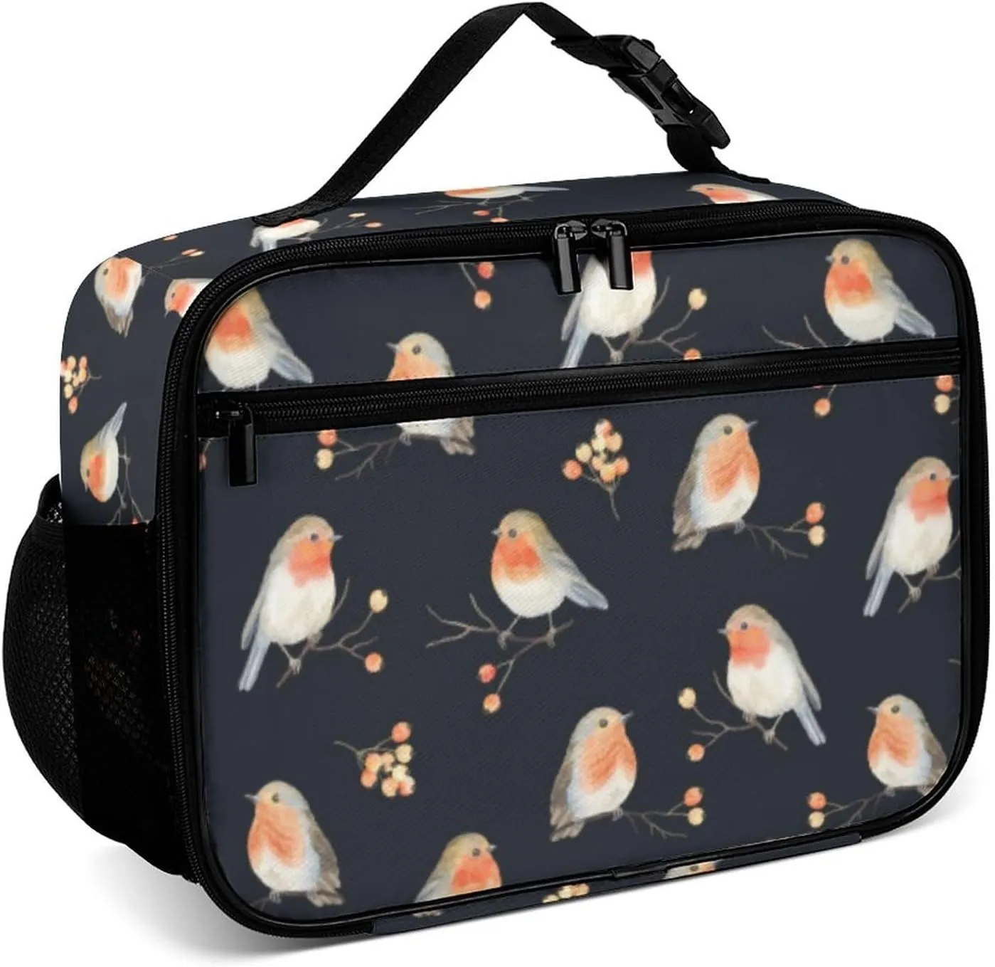 Robin Birds Reusable Lunch Box Insulated Lunch Bag Cooler Bag Lunchbox Meal Food Container Tote Bag for Women Kids Girls Boy School Camping Hiking Picnic Beach Travel