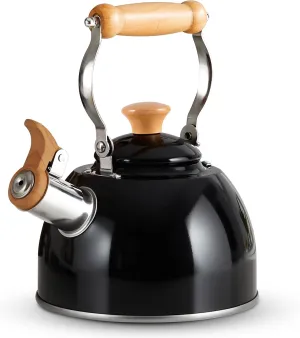 ROCKURWOK Tea Kettle, Tea Pot with Cool Touch Ergonomic Handle, Teapot Food Grade Stainless Steel, Tea Kettle Stovetop, Kettle Teapot, Whistling Tea Kettle, Small Tea Kettle, 1.6 Quart (Black)