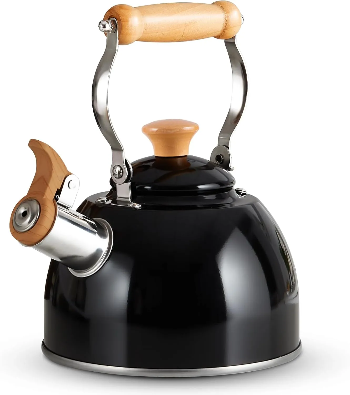 ROCKURWOK Tea Kettle, Tea Pot with Cool Touch Ergonomic Handle, Teapot Food Grade Stainless Steel, Tea Kettle Stovetop, Kettle Teapot, Whistling Tea Kettle, Small Tea Kettle, 1.6 Quart (Black)