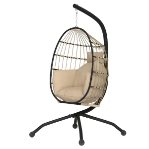 Rootz Hanging Chair Egg Chair - Indoor/Outdoor Chair - Foldable Basket Chair - Padded Comfort - 120cm x 88cm x 192cm