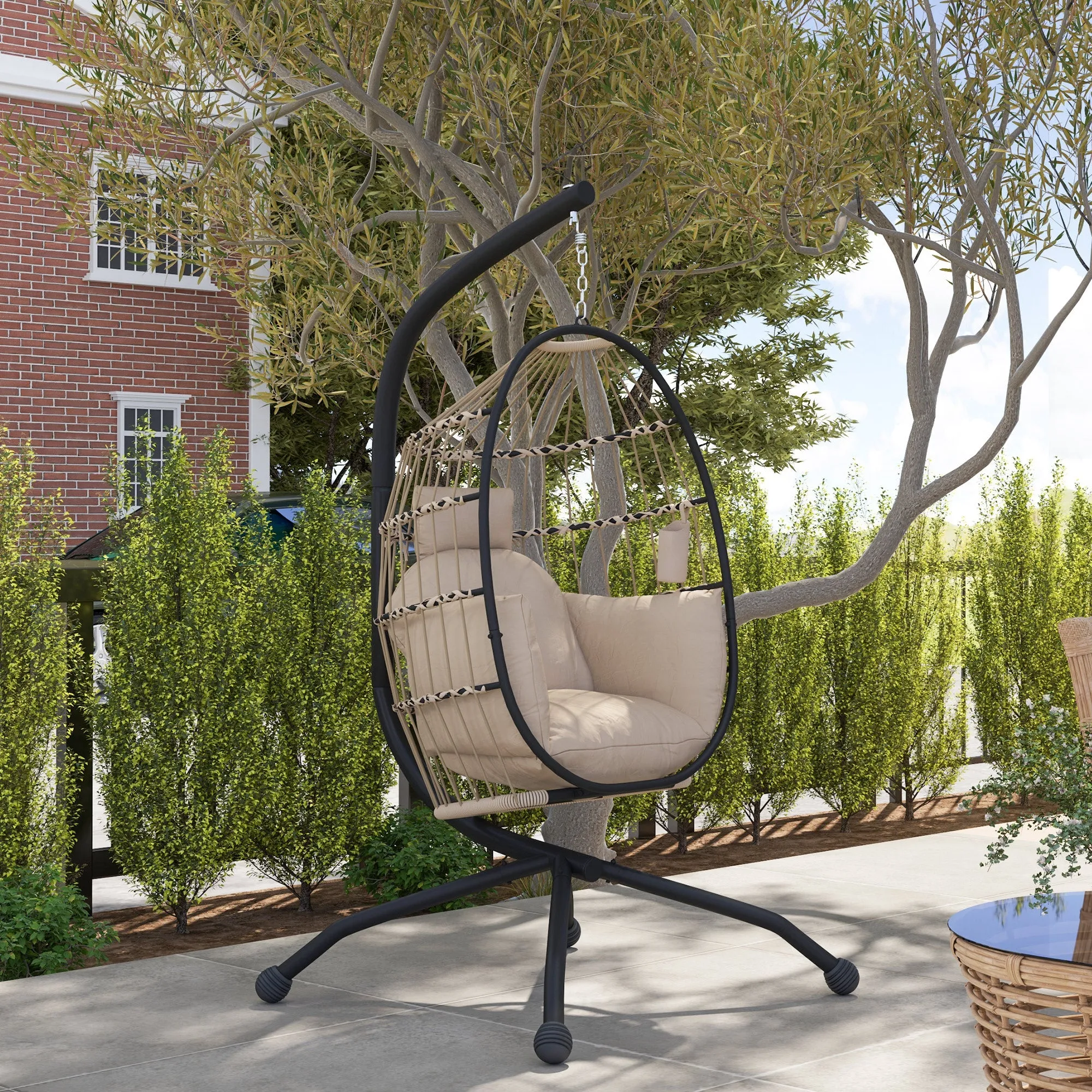 Rootz Hanging Chair Egg Chair - Indoor/Outdoor Chair - Foldable Basket Chair - Padded Comfort - 120cm x 88cm x 192cm