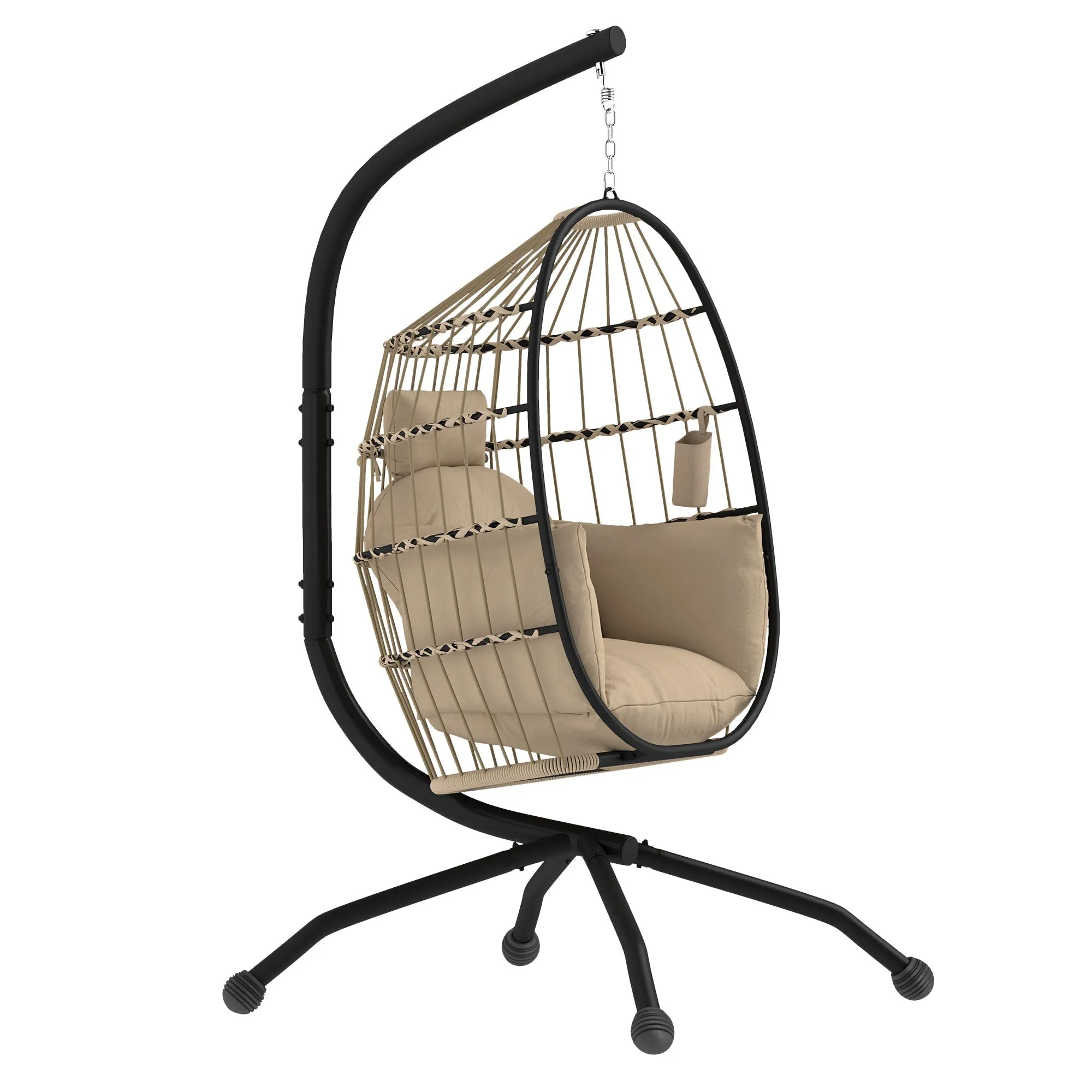 Rootz Hanging Chair Egg Chair - Indoor/Outdoor Chair - Foldable Basket Chair - Padded Comfort - 120cm x 88cm x 192cm
