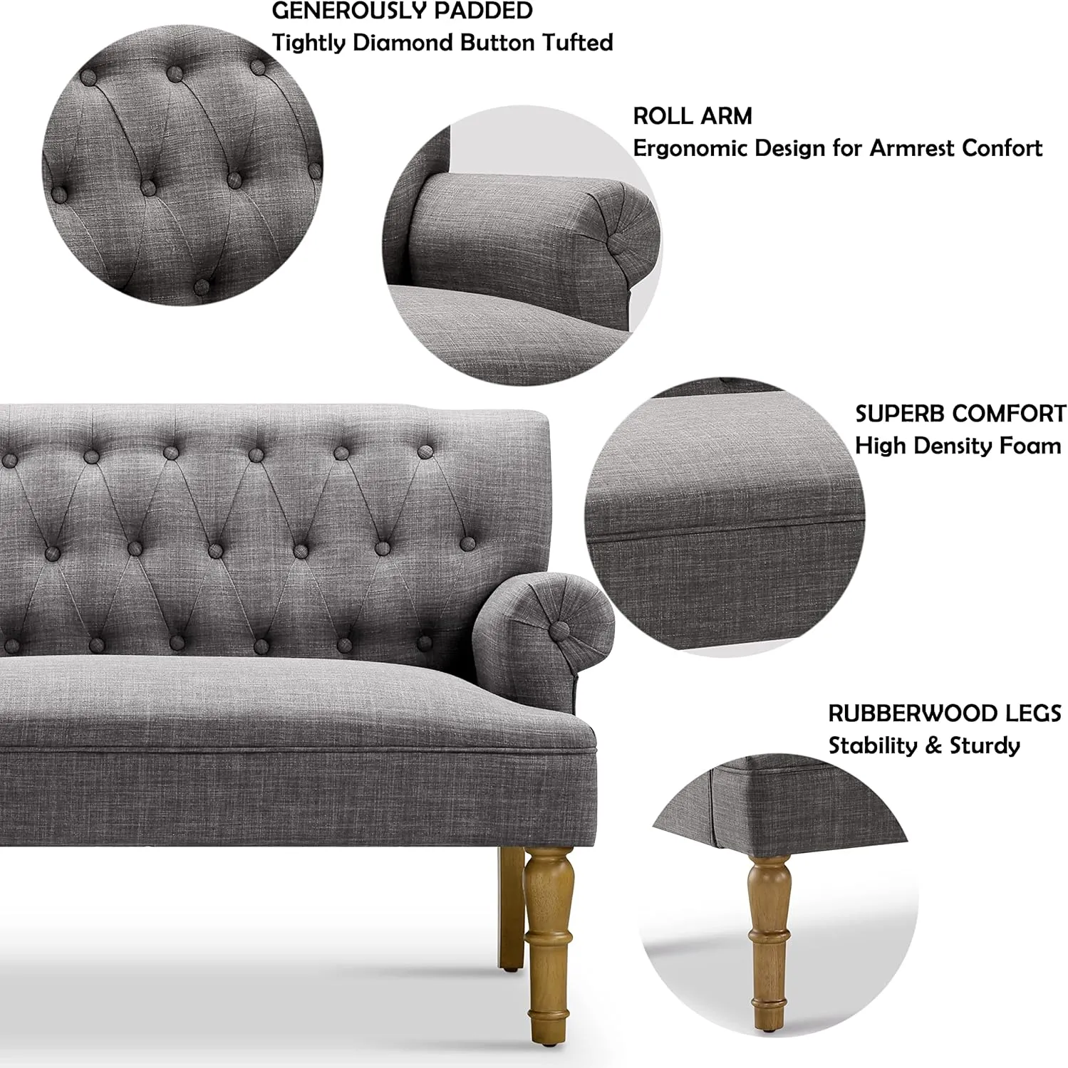 Rosevera Drennan Loveseat - Sofa for Living Room, Linen, Ash