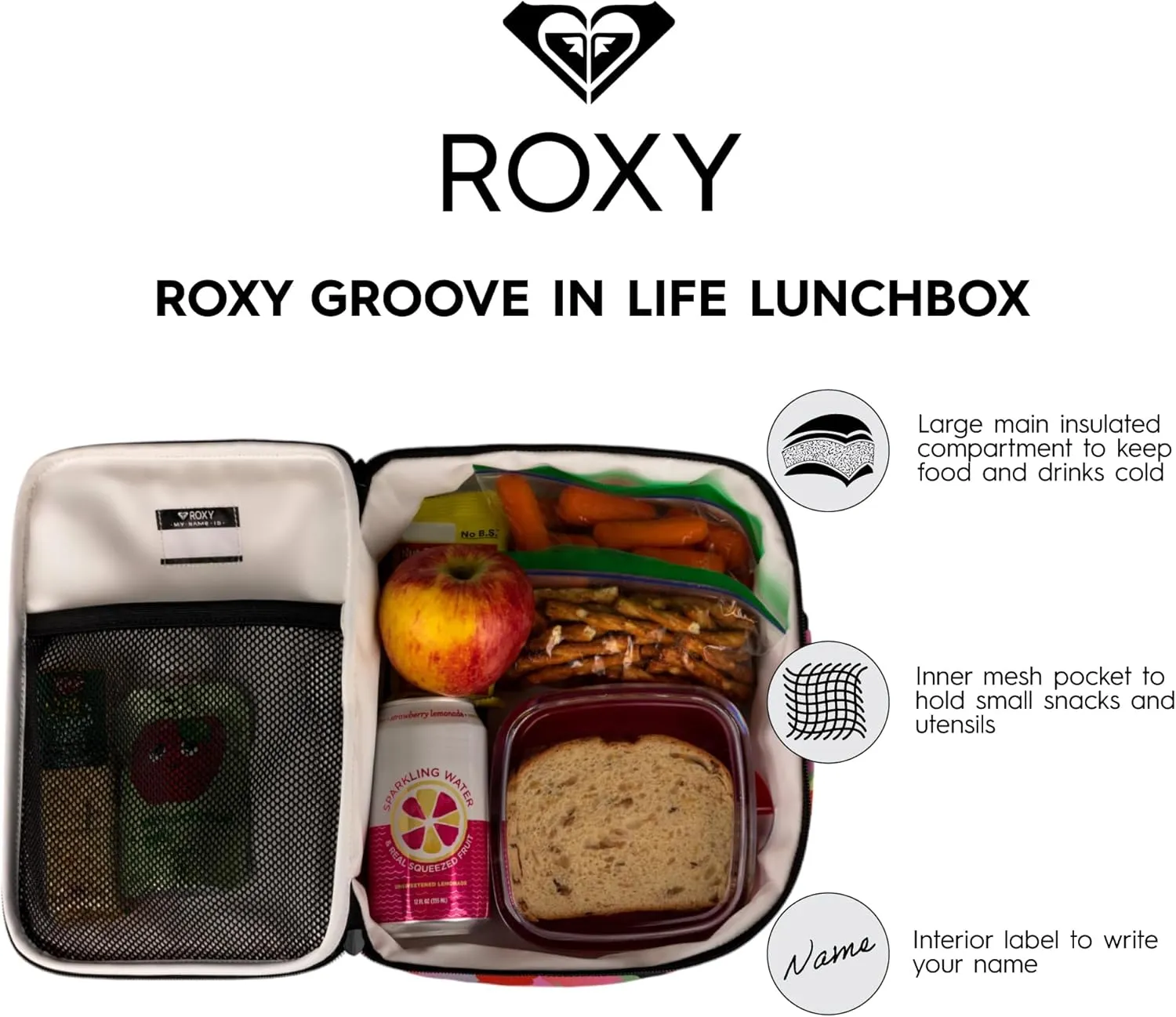 Roxy Groove In Life Lunch Bag | Insulated | Cooler Bag | Beach | Outdoor | Festivals - Anthracite Kerala Border