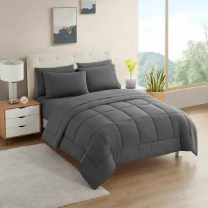RV Short Queen Comforter Set for RV Camper Comforter Set with Fitted & Flat Sheet, 4 Pillowcases Tailored for RV Short Queen Beds Cozy Essentials for Your RV Bedroom, Gray