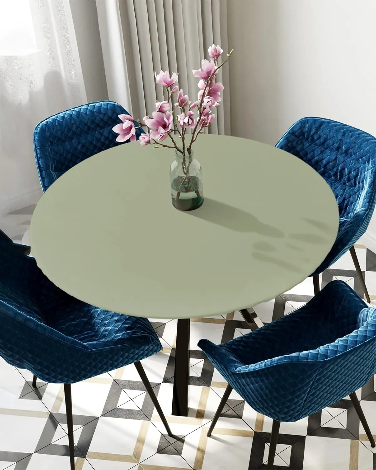 Sage Green Round Fitted Tablecloth with Elastic Edge, Outdoor Table Cloth Waterproof, Farmhouse Sage Green Decor Patio Table Covers for Parties Decor Fits Tables up 36"-44"