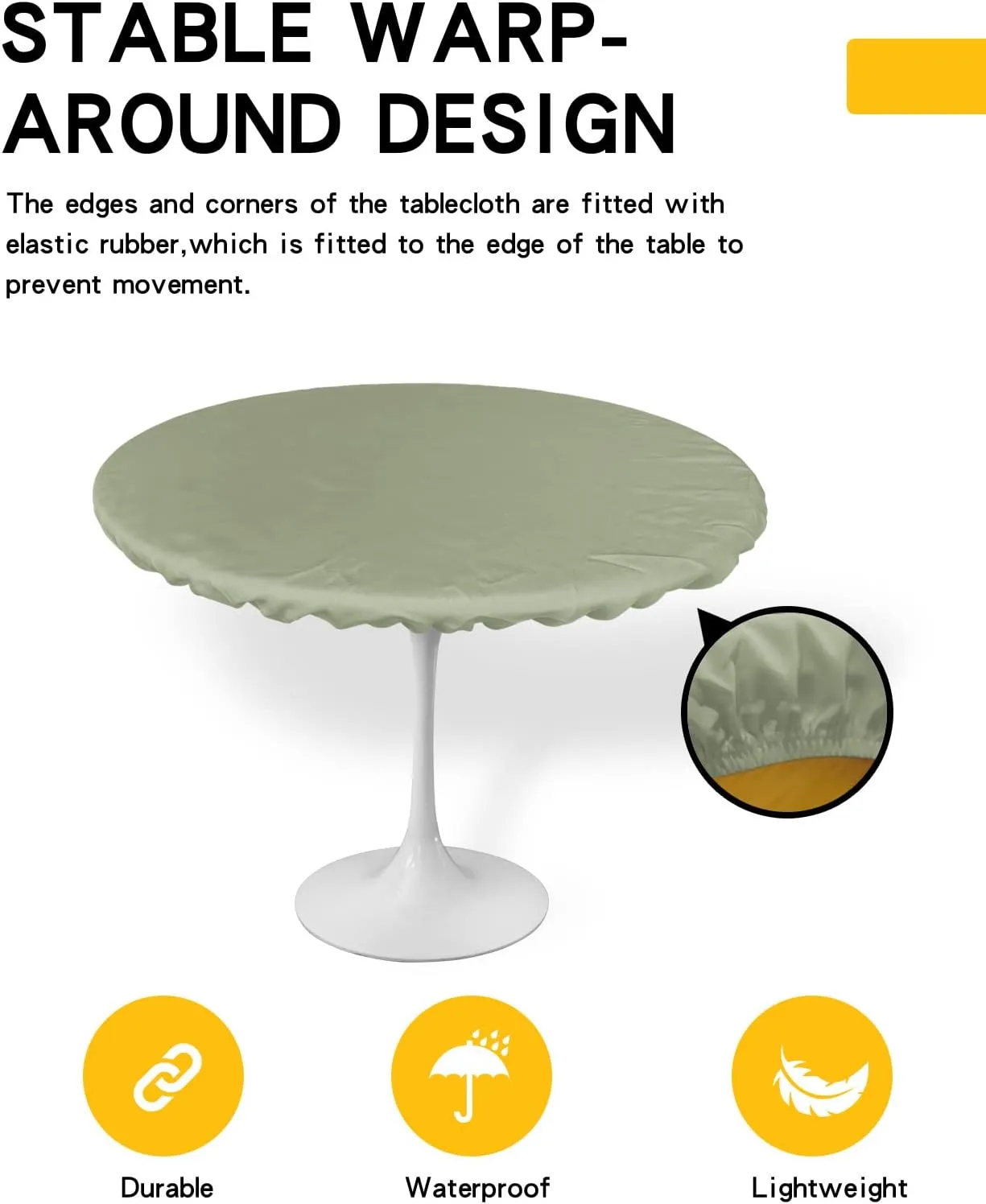 Sage Green Round Fitted Tablecloth with Elastic Edge, Outdoor Table Cloth Waterproof, Farmhouse Sage Green Decor Patio Table Covers for Parties Decor Fits Tables up 36"-44"