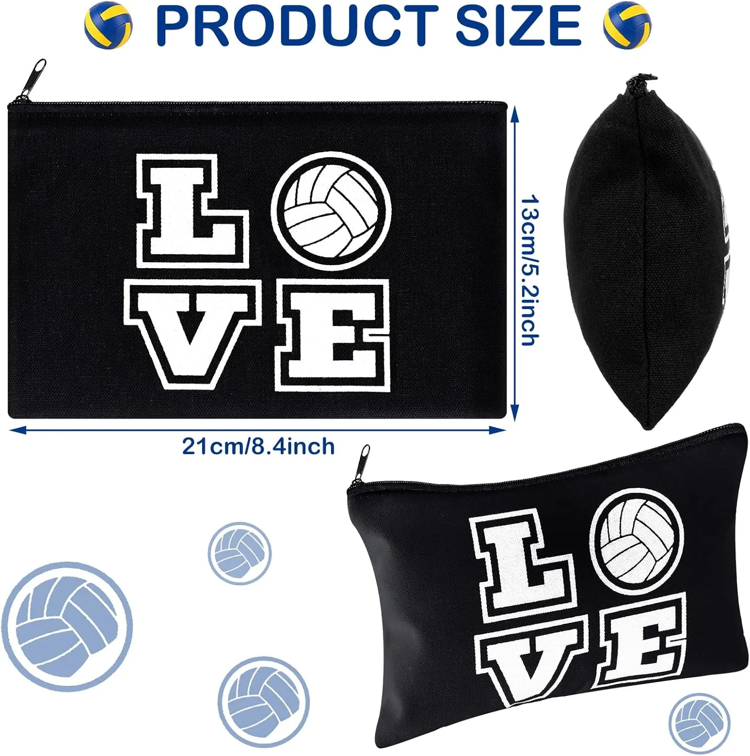 Saintrygo 12 Pieces Volleyball Pouch Makeup Bag with Words Volleyball Travel Storage Bags Portable Storage Case Organizer Toiletry Accessories with Zippers for Players Teams Women(Black,Love)