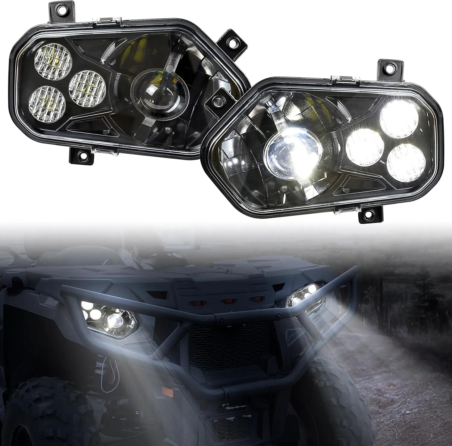 SAUTVS LED Headlights with Angel Eye for Sportsman, LED Head Lights Front Lamps with High Low Beam Lights for Polaris Sportsman 400 500 550 570 800 850 2009-2017 Accessories