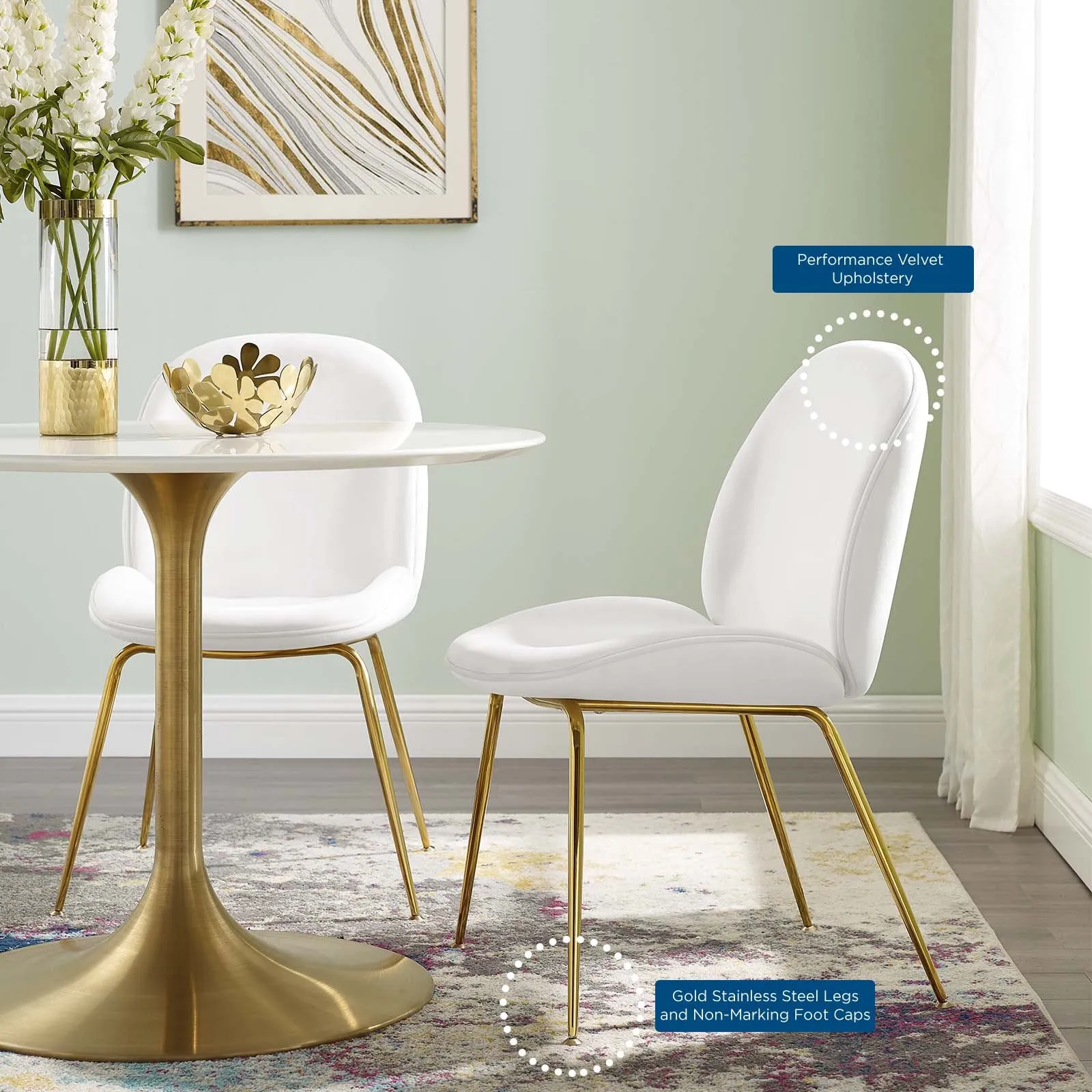 Scoop Gold Stainless Steel Leg Performance Velvet Dining Chair by Modway