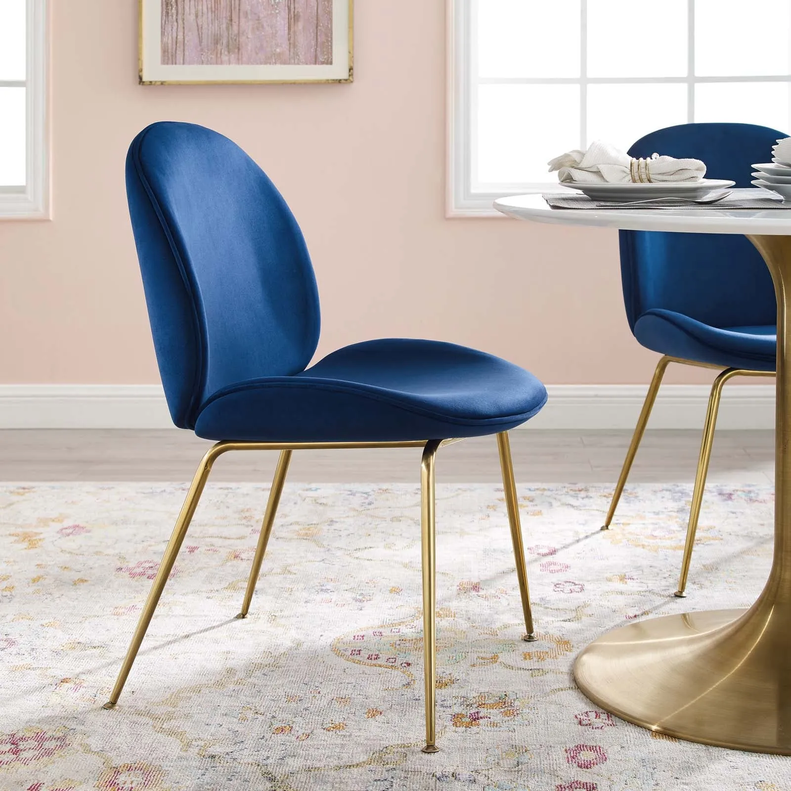 Scoop Gold Stainless Steel Leg Performance Velvet Dining Chair by Modway