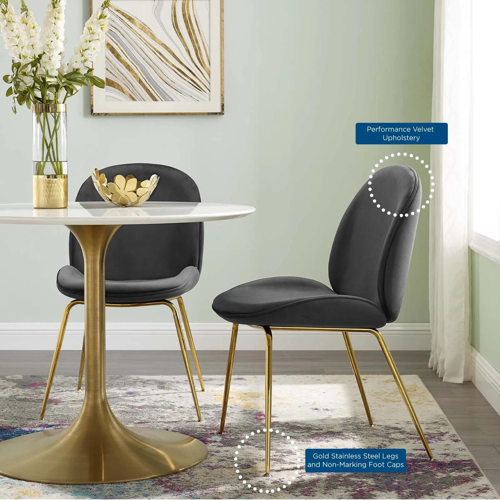 Scoop Gold Stainless Steel Leg Performance Velvet Dining Chair by Modway