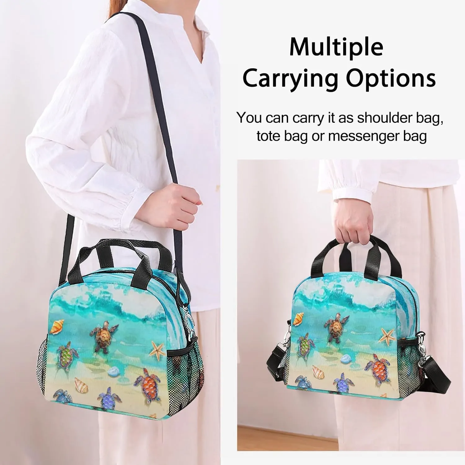 Sea Turtle Lunch Bag, Reusable Lunch Box Insulated Meal Tote for Kids Women Men Cooler Bag with Shoulder Strap, Durability of Lunch Tote for Work School Picnic, Sea Turtle…