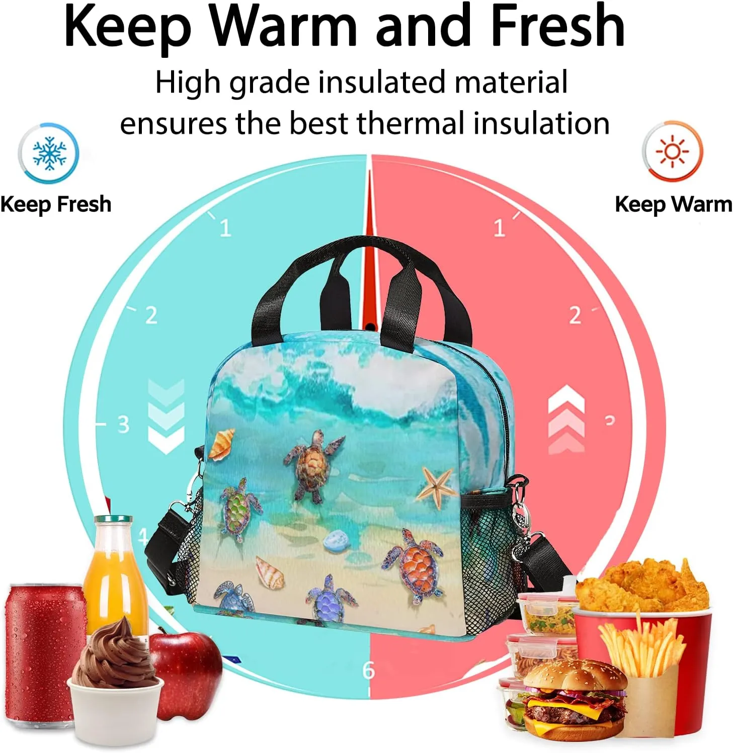 Sea Turtle Lunch Bag, Reusable Lunch Box Insulated Meal Tote for Kids Women Men Cooler Bag with Shoulder Strap, Durability of Lunch Tote for Work School Picnic, Sea Turtle…