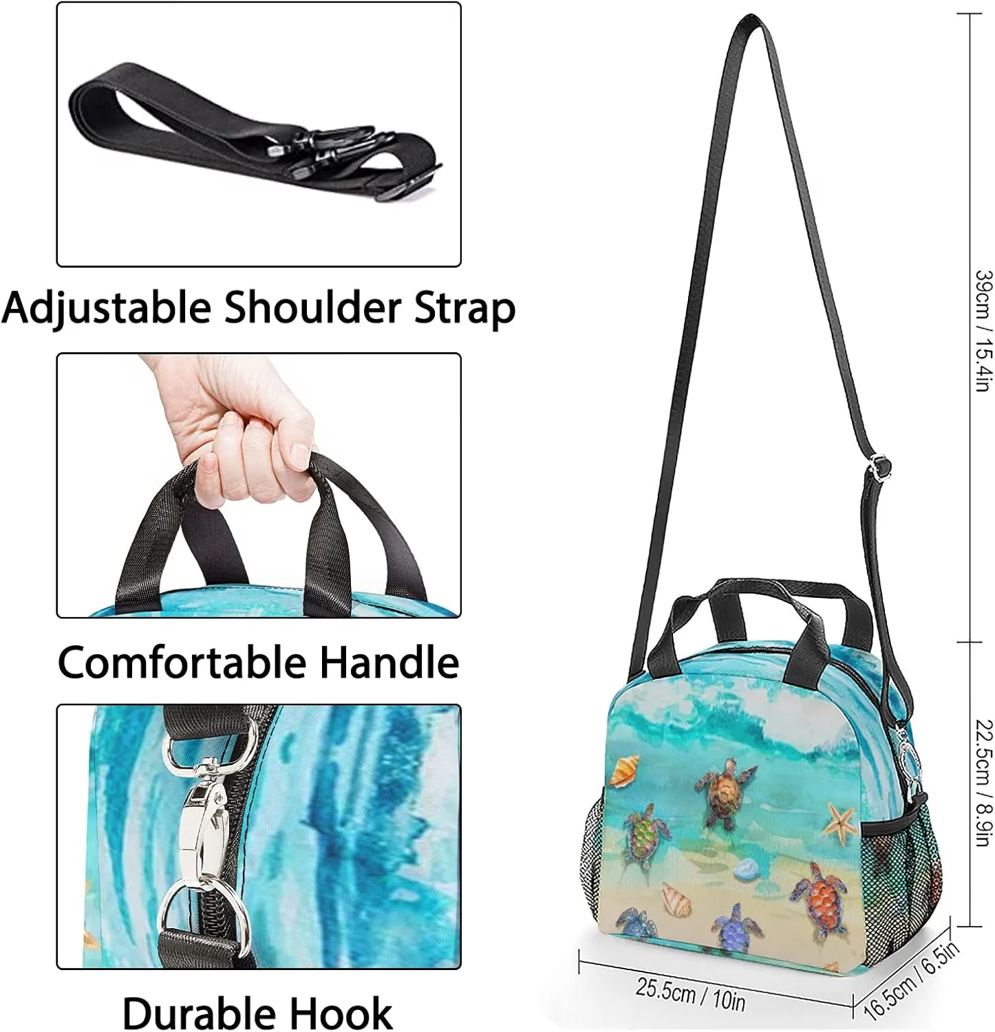 Sea Turtle Lunch Bag, Reusable Lunch Box Insulated Meal Tote for Kids Women Men Cooler Bag with Shoulder Strap, Durability of Lunch Tote for Work School Picnic, Sea Turtle…