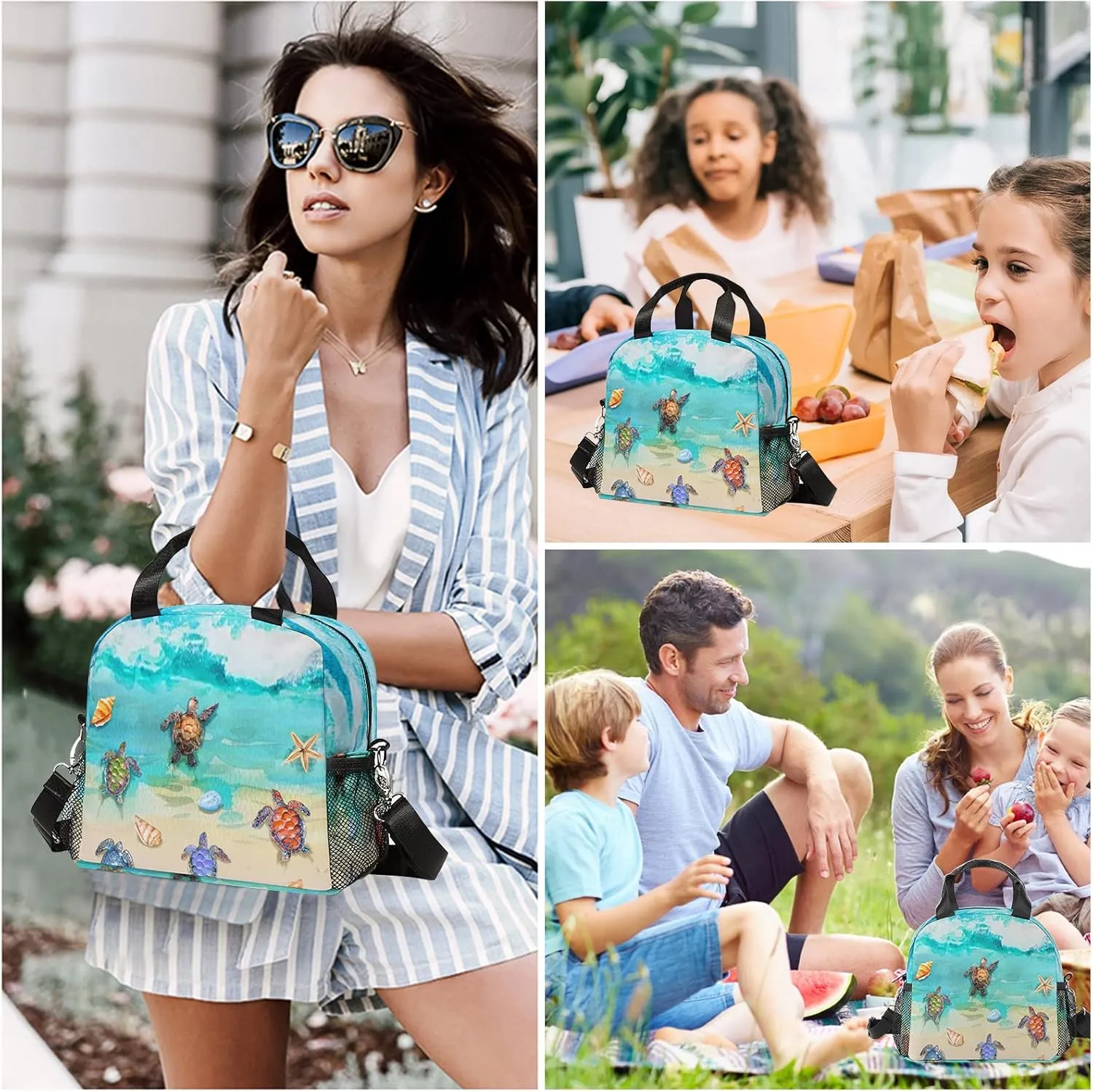 Sea Turtle Lunch Bag, Reusable Lunch Box Insulated Meal Tote for Kids Women Men Cooler Bag with Shoulder Strap, Durability of Lunch Tote for Work School Picnic, Sea Turtle…