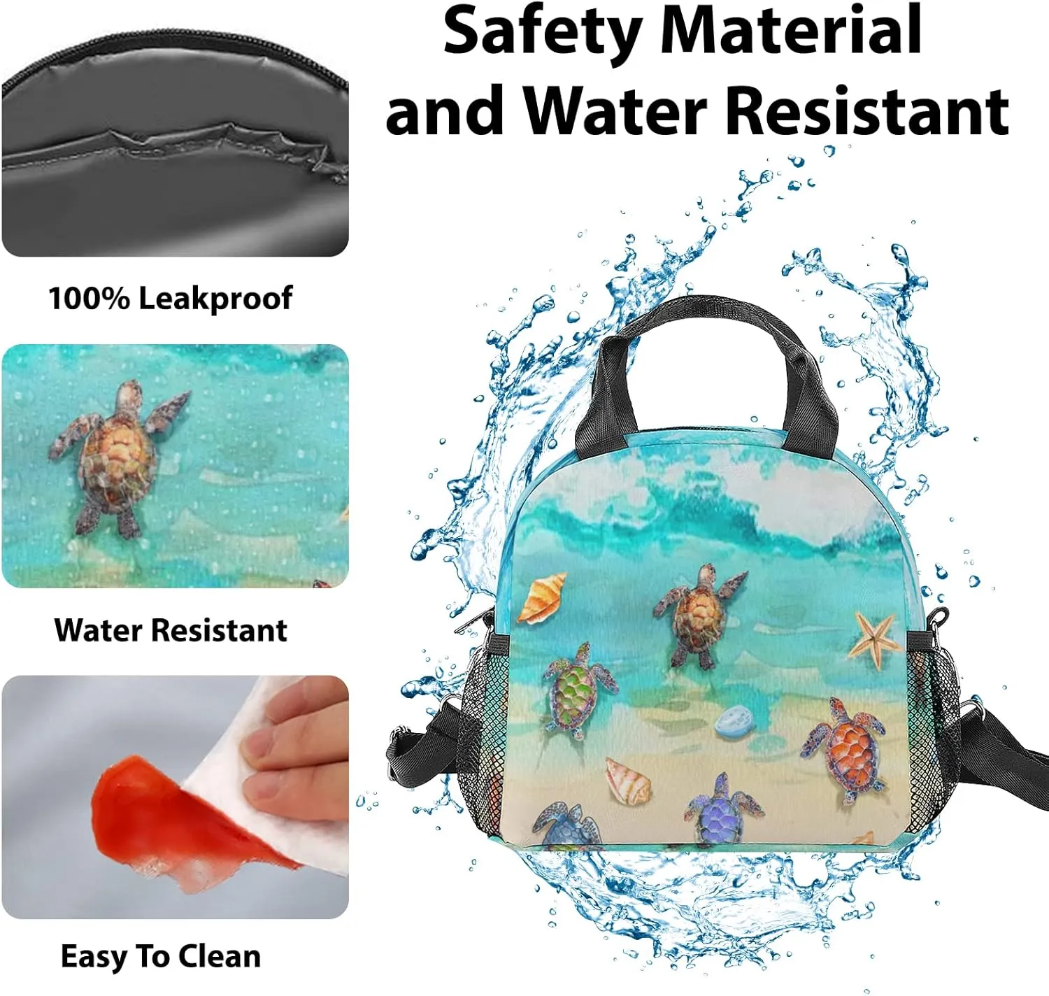 Sea Turtle Lunch Bag, Reusable Lunch Box Insulated Meal Tote for Kids Women Men Cooler Bag with Shoulder Strap, Durability of Lunch Tote for Work School Picnic, Sea Turtle…