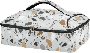 Seamless Terrazzo Stone Fragments Rock Surface on Grey Background Reusable Insulated Pizza Bag, Waterproof Food Delivery Bag, with Handle Lid Leakproof Pizza Holder Tote for Hot or Cold Food