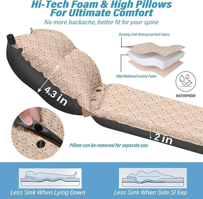 Self Inflating Sleeping Pad for Camping - Thick Camping Pad with Pillow & Inflatable Bag, 9.5 R-Value Insulated Camping Mattress Pad for Car Camping Backpacking Hiking Camping Mat (Flower)
