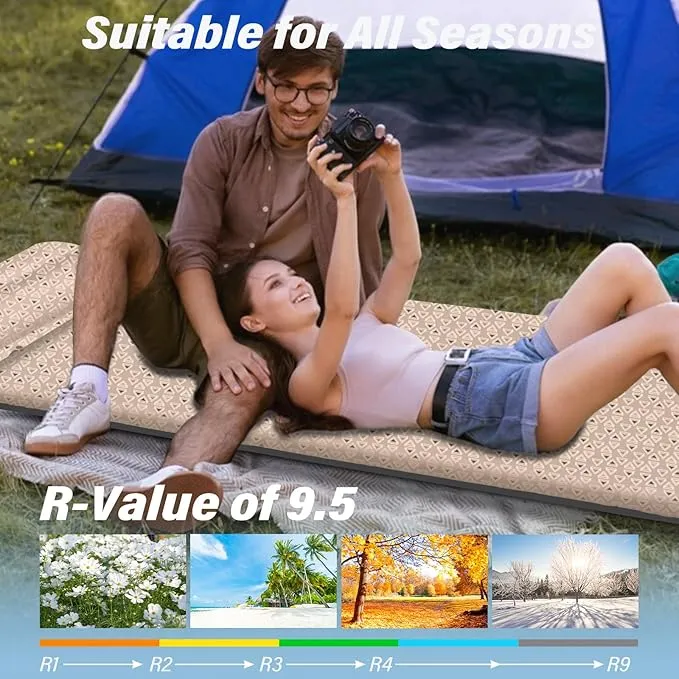 Self Inflating Sleeping Pad for Camping - Thick Camping Pad with Pillow & Inflatable Bag, 9.5 R-Value Insulated Camping Mattress Pad for Car Camping Backpacking Hiking Camping Mat (Flower)